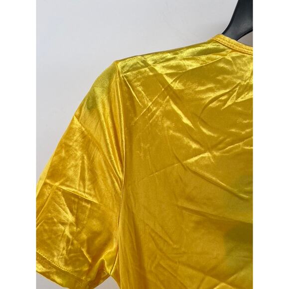 COOLWEAR USA Women's Yellow-Black Shiny Crewneck Short Sleeve Cropped Top SZ L - Picture 4 of 9